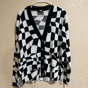Sanctuary Cityscape Cardi Black White Warped Check Button Cardigan Sweater Small